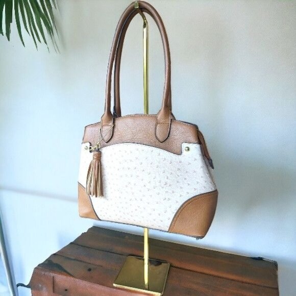 Bueno Neutral Brown Beige Shoulder Bag with Tassel Keychain - Picture 1 of 10